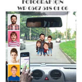 Resim Kişiye Özel 4 Kişilik Aile Araba Dikiz Ayna Süsü 