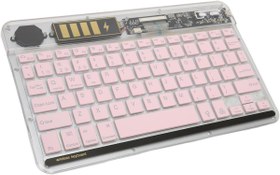 Resim Sprange Vasoun P-200 12\ Uyumlu Kablosuz Bluetooth Şarjlı Transparan Rgp 7 Renk Işıklı Klavye - Pembe 