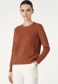 Resim Kiremit Saç Örgü Desenli Kadın Kazak - KİREMİT / XXL 