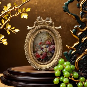 Resim Avrupa Tarzı Lüks Reçine Oval Fotoğraf Çerçevesi - Altın Vurgulu Hafif Duvar/Masa Üstü Sergisi, Dikey Asma/Gösterim Yönünde, Elektrik Gerektirmeyen Ev Dekoru, Dekoratif Çiçek Sanatı 