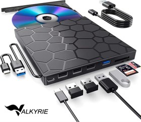 Resim Valkyrie 8in1 Harici CD DVD Okuma Yazma USB 3.0 Hub Çok Amaçlı External Drive TF SD Kart Okuyucu 
