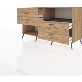Resim Kronos Konsol Tek Raflı 4 Çekmeceli 176x59x99 Çam-antrasit/çam Çam-antrasit/çam 