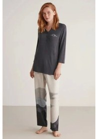 Resim Nautıca W604 Kadın Patlı V Yaka Uzun Kollu Pijama Takımı - Lacivert Lacivert 