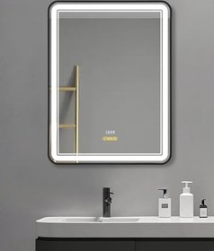 Resim Akıllı Ayna Buhar Tutmayan Hareket Sensörlü 3 Renk Ledli Siyah Çerçeveli Banyo Lavabo Aynası 60x80 Cm 