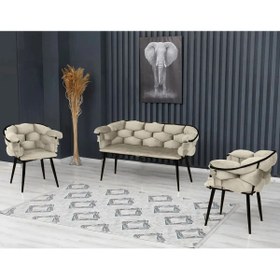 Resim Rozexi Balon Çay Seti Takımı Koltuk Takımı Oturma Odası Kafe Antre Hol Ofis 2+1+1 Siyah Metal 