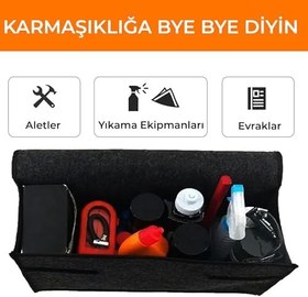 Resim WONKEY - Araç Bagaj Düzenleyici Çanta, Premium Kalın Araba Çantası Organizer, Oto İçi Aksesuar Malzeme Düzenleme, Otomobil Alet Saklama Kutusu - 50 x 24 x 17 Cm 