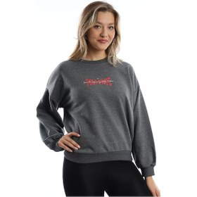 Resim Kadın Ön Arka Polo State Baskılı 3 İplik Sweat Antrasit 