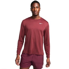 Resim Nike Dri-Fit Uv Miler Erkek Bordo Koşu T-Shirt FB7070-681 