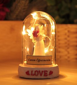 Resim HALL BREATHE Renkli Işıklı Melek Cam Fanus Öğretmenler Günü Hediyesi 