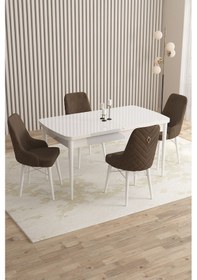Resim Mazaka Serisi 80x132 Açılabilir Mdf Beyaz Masa Takımı 4 Antrasit Sandalye Kahverengi 