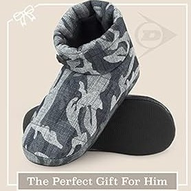 Resim DUNLOP Erkek ev terliği, sıcak tutan kulübe ayakkabısı, hafızalı köpüklü ve sağlam tabanlı 