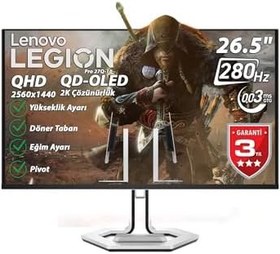 Resim Lenovo Legion Pro 27Q-10 26.5" 0.03 ms (GtoG) 280Hz (2xHDMI-DP) AMD FreeSync Premium Pro QHD 2560x1440 Pivot QD-OLED Panel Monitör 68CFGACBTK 