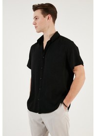 Resim Buratti Pamuk Karışımlı Kısa Kollu Regular Fit Erkek Gömlek Cf23S113139 Siyah 