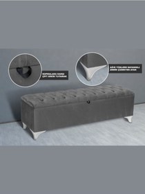 Resim Vetra Sandıklı Bench Puf, Beyaz Gri 