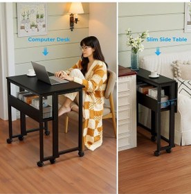 Resim Sidney Kitaplık Raflı Katlanır Masa 70cm Tekerli Bilgisayar Masası Laptop Masası Siyah Siyah 