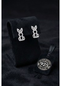 Resim 925 Ayar Gümüş Zirkon Taşlı Tavşan Figürlü Minimal Gümüş Çivili Küpe 