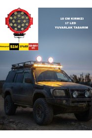 Resim KAPOTO 17 Led Yuvarlak Kırmızı 10V-30V Off Road 51W 18Cm Projektör Çalışma Lambası 