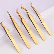 Resim 5'li Paslanmaz Çelik Kirpik Cımbızı Seti, Yüksek Hassasiyetli Greftleme Aracı Seti, Sahte Kirpik Klipsi Başlangıç Seti, Kirpik Altın Tüy Klipsi 