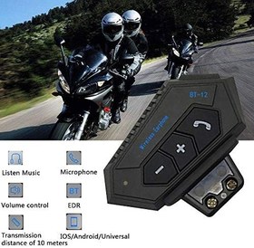 Resim BT-12 Motosiklet BT Kulaklık Kask Kulaklık Telefon Görüşmesi ve Müzik için krofon Motosiklet BT Interkom Siyah- 