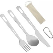 Resim Dianziye Titanyum Besteği Çatal Kaşık Bıçak Seti - Outdoor Kamp İçin Taşınabilir Yemek Ürünleri Gümüş 