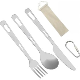 Resim Dianziye Titanyum Besteği Çatal Kaşık Bıçak Seti - Outdoor Kamp İçin Taşınabilir Yemek Ürünleri Gümüş 