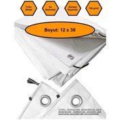 Resim Beyaz Renk Ebatlı Branda, 12x30 Çadır 120 Gr/m2 Su Geçirmez Kamyon Saman İnşaat Gölgeleme Çadırı 