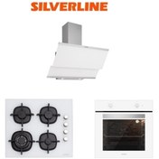 Resim Silverline Beyaz Cam Ankastre Set (3420 Classy 60+cs5429w01+bo6501w01) 