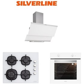 Resim Silverline Beyaz Cam Ankastre Set (3420 Classy 60+cs5429w01+bo6501w01) 