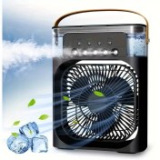 Resim Mini Frost Fan, Taşınabilir Klima AC Soğutucu Nemlendirici, 1/2/3 Saat Zamanlama, 7 Renkli LED Işık, 3 Rüzgar Hızı ve 3 Püskürtme Modu ile Kişisel Hava Soğutucusu, Ofis Ev Yurt Seyahat için 