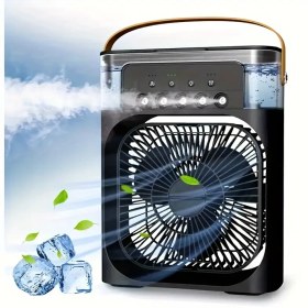 Resim Mini Frost Fan, Taşınabilir Klima AC Soğutucu Nemlendirici, 1/2/3 Saat Zamanlama, 7 Renkli LED Işık, 3 Rüzgar Hızı ve 3 Püskürtme Modu ile Kişisel Hava Soğutucusu, Ofis Ev Yurt Seyahat için 