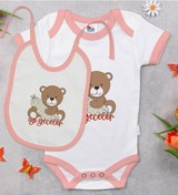 Resim Bk Kids Sevimli Ayıcık Tasarımlı Pembe Bebek Body Zıbın Ve Mama Ö Çok Renkli 