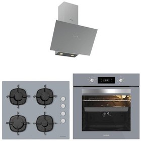Resim Silverline 3481 Flam Davlumbaz - CS5335S01 Ocak - BO65E4S01 Gri Fırın Gri Cam Ankastre Set 