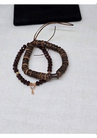 Resim Glamglamour Doğal Ud Ağaçlı Kristal Cam Boncuklu Anahtar Uç Bileklik Kahverengi 