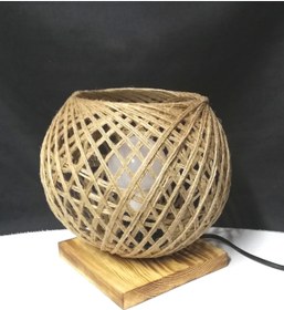 Resim TEKAY AYDINLATMA JÜT İP ÖRME BAŞLIK AHŞAP TABANLI ABAJUR 9 W.AMPUL DAHİL 