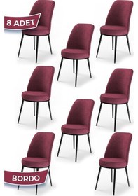 Resim Canisa Dexa Serisi, Üst Kalite Mutfak Sandalyesi, Metal Siyah Iskeletli, 8 Adet Bordo Sandalye Bordo Sandalye 