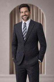 Resim MODA DİNA Siyah Karyağdı Kumaş Italyan Stil Slim Fit Klasik Erkek Blazer Ceket 