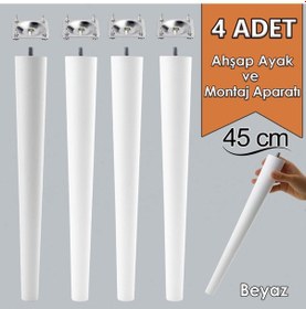 Resim 4 Adet Ahşap Ayak 45 Cm Beyaz M8 Civatalı Bağlantı Aparatlı Mobilya Tabure Sehpa Masa Destek Ayağı Beyaz 