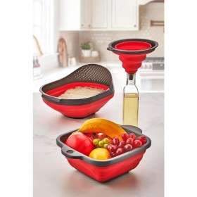 Resim Katlanır 3 Parça Mutfak Seti – 3’lü Mutfak Çeyiz Seti - Kırmızı 