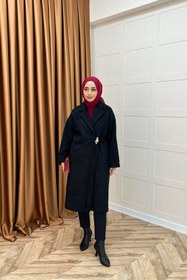Resim Yaren Premium Kumaş Broş Detay Kaban Siyah 5511-SIYAH - 44 