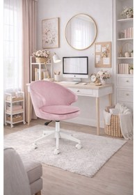 Resim Milas Beyaz Ayaklı Çalışma Sandalyesi Pembe 