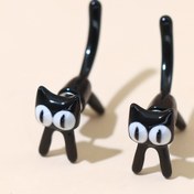 Resim 2 Adet Sevimli Siyah Kedi 3D Çivi Küpeler - Parlak Çinko Alaşımı ile Demir Sap, Kadınlar İçin Günlük Kullanım Takıları, İlginç Küpeler 