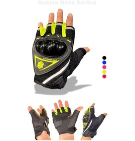 Resim Neon Sarı Kısa Yarım Parmak Motosiklet Bisiklet Eldiveni Mw120n 