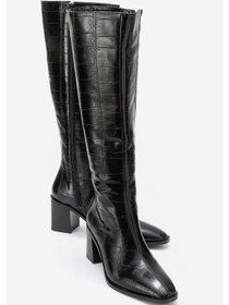 Resim Venıa Siyah Baskı Kadın Kalın Topuklu Çizme Siyah 