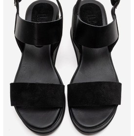 Resim Luvishoes Lolanthe Siyah Cilt Siyah Süet Hakiki Deri Kadın Dolgu Topuklu Sandalet 
