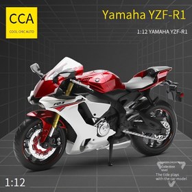Resim CCA 1:12 Ölçekli Yamaha YZF-R1 Motosiklet Model Oyuncak - Kırmızı ve Beyaz, Hava Koşullarına Dayanıklı Çinko Alaşımlı, Geri Çekme Eylemi, Toplayıcılar ve Motosiklet Tutkunları İçin İdeal, Motosiklet Koleksiyonu | Detaylı El Sanatları | Hava Koşullarına Dayanıklı Oyuncak, Motosiklet Modelleri 