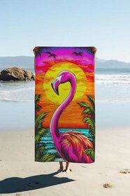 Resim Dijital Baskı Plaj Deniz Havlusu Flamingo Desenli Peştamal HVL0131 