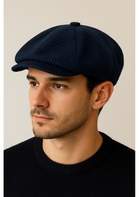 Resim Aida Jewelss Kışlık Kadife Ingiliz Kasket Peaky Blinders Model Erkek Kasket Dökümlü Kadife Kasket Lacivert 