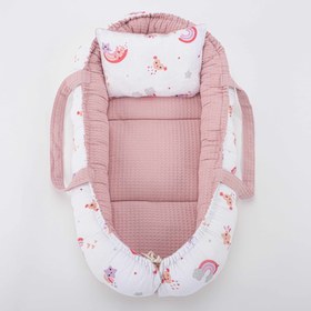 Resim Babynest ve Yastık - Çift Taraflı - Pudra Petek - Pembe Gökkuşağı 