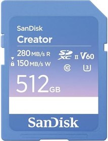 Resim SanDisk Creator SD-UHS-II hafıza kartı 512 GB (DSLR ve aynasız kameralar, 6K video, V60, UHS-II, 280 MB/s okuma, RescuePRO Deluxe, Adobe Creative Cloud) 