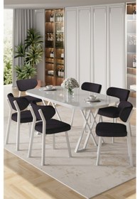 Resim Canisa Axton Serisi Sabit Mdf 90x168 Beyaz Mutfak Masa Takımı 6 Antrasit Sandalye Beyaz Masa Antrasit Sandalye 